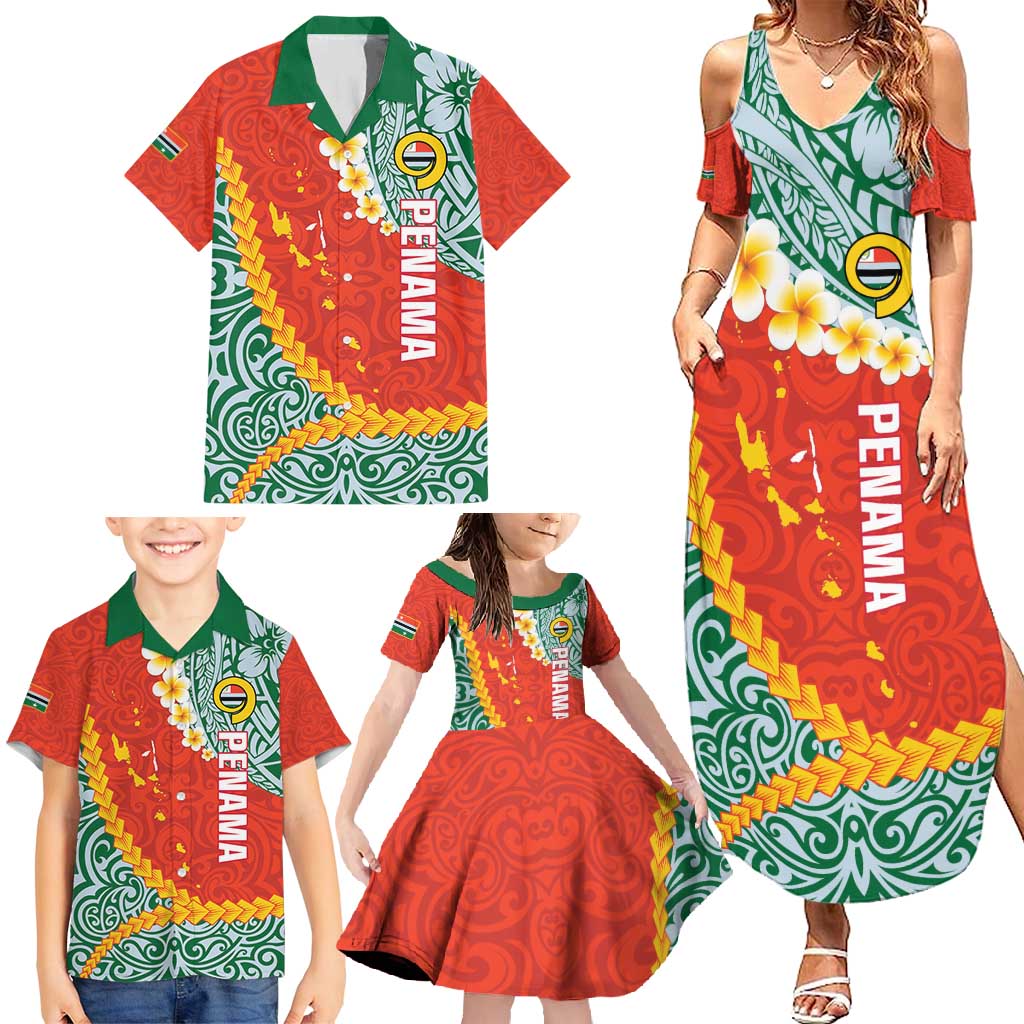 Penama Province Family Matching Summer Maxi Dress and Hawaiian Shirt Vanuatu Map - Plumeria Flag Color LT14 - Polynesian Pride