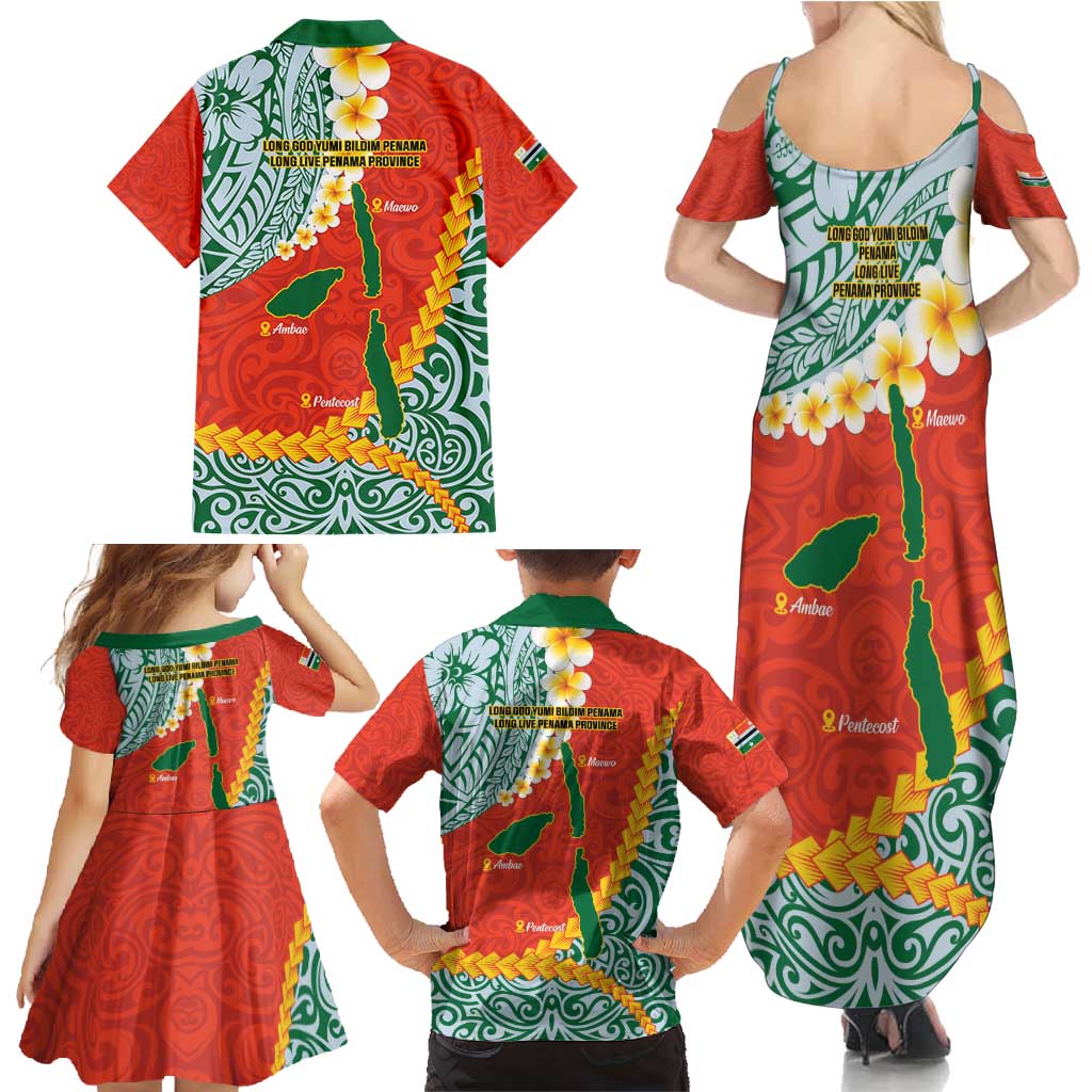 Penama Province Family Matching Summer Maxi Dress and Hawaiian Shirt Vanuatu Map - Plumeria Flag Color LT14 - Polynesian Pride