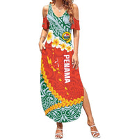 Penama Province Family Matching Summer Maxi Dress and Hawaiian Shirt Vanuatu Map - Plumeria Flag Color LT14 Mom's Dress Red - Polynesian Pride