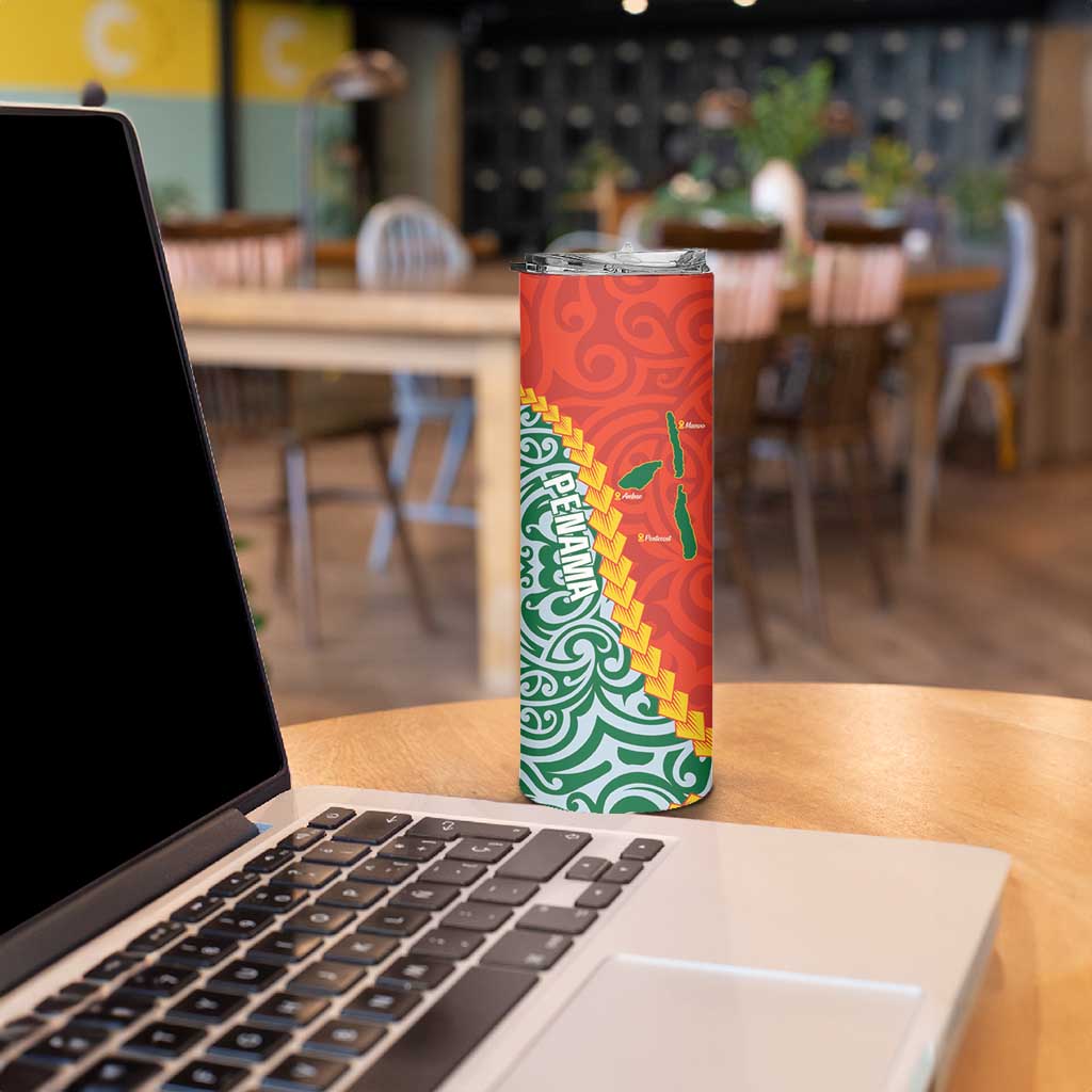 Penama Province Skinny Tumbler Vanuatu Pattern Map With Plumeria Flag Color