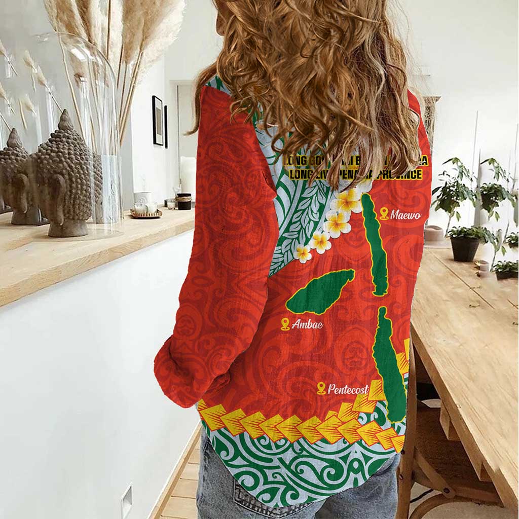 Penama Province Women Casual Shirt Vanuatu Map - Plumeria Flag Color
