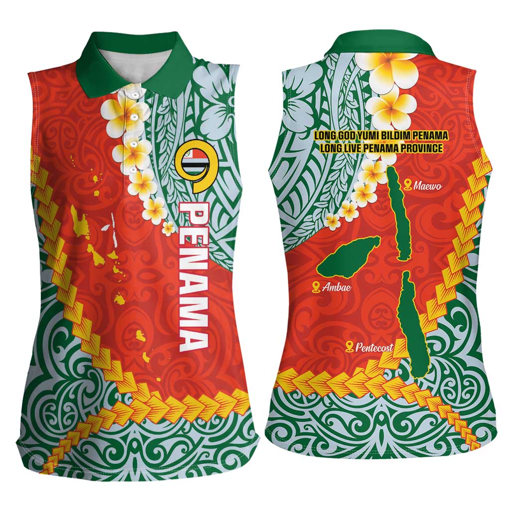 Penama Province Women Sleeveless Polo Shirt Vanuatu Map - Plumeria Flag Color LT14 - Polynesian Pride
