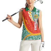 Penama Province Women Sleeveless Polo Shirt Vanuatu Map - Plumeria Flag Color LT14 - Polynesian Pride