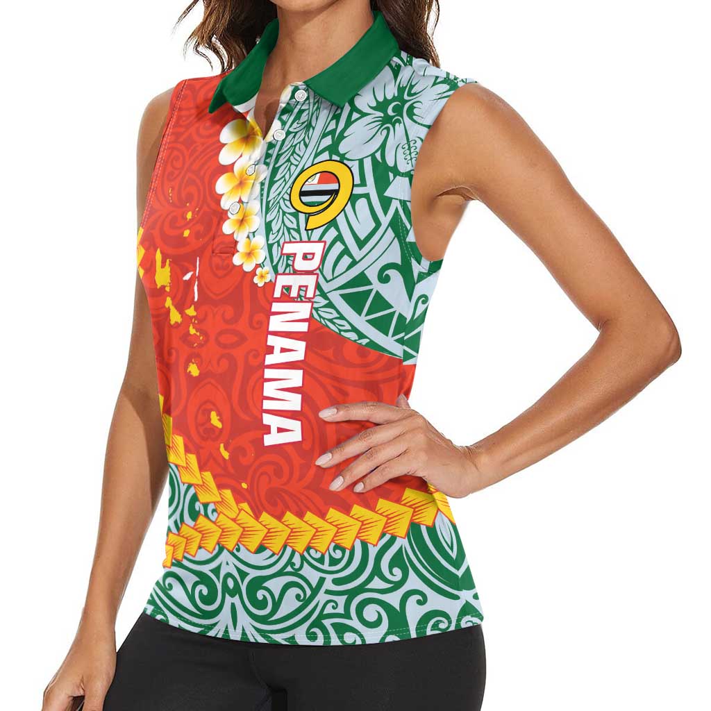 Penama Province Women Sleeveless Polo Shirt Vanuatu Map - Plumeria Flag Color LT14 - Polynesian Pride