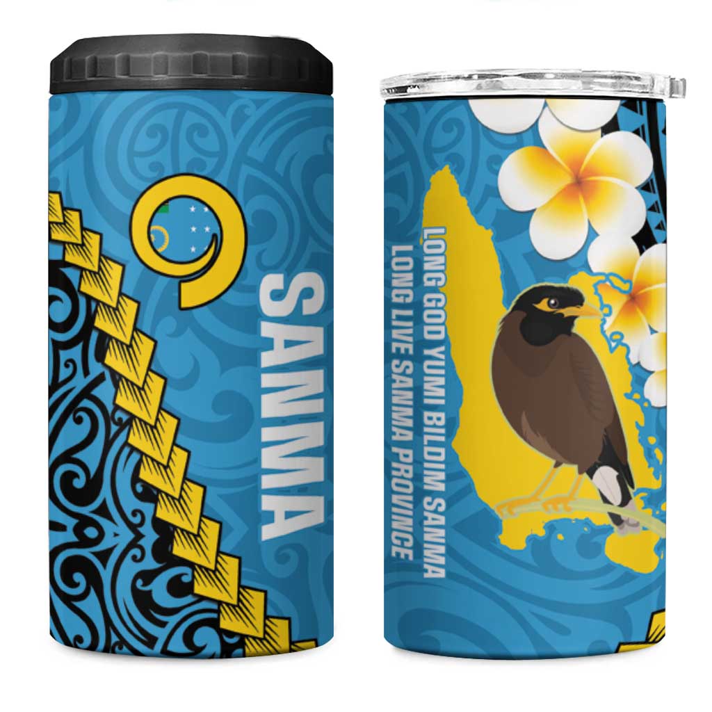 Sanma Province 4 in 1 Can Cooler Tumbler Vanuatu Pattern Myna Bird With Plumeria Flag Color LT14 One Size: 16 oz Blue - Polynesian Pride