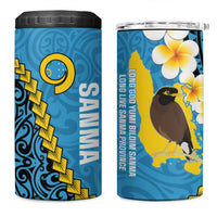 Sanma Province 4 in 1 Can Cooler Tumbler Vanuatu Pattern Myna Bird With Plumeria Flag Color LT14 One Size: 16 oz Blue - Polynesian Pride