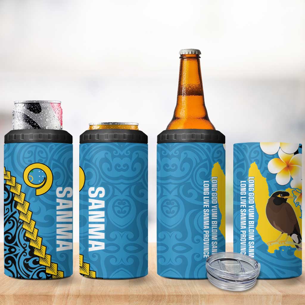 Sanma Province 4 in 1 Can Cooler Tumbler Vanuatu Pattern Myna Bird With Plumeria Flag Color LT14 - Polynesian Pride