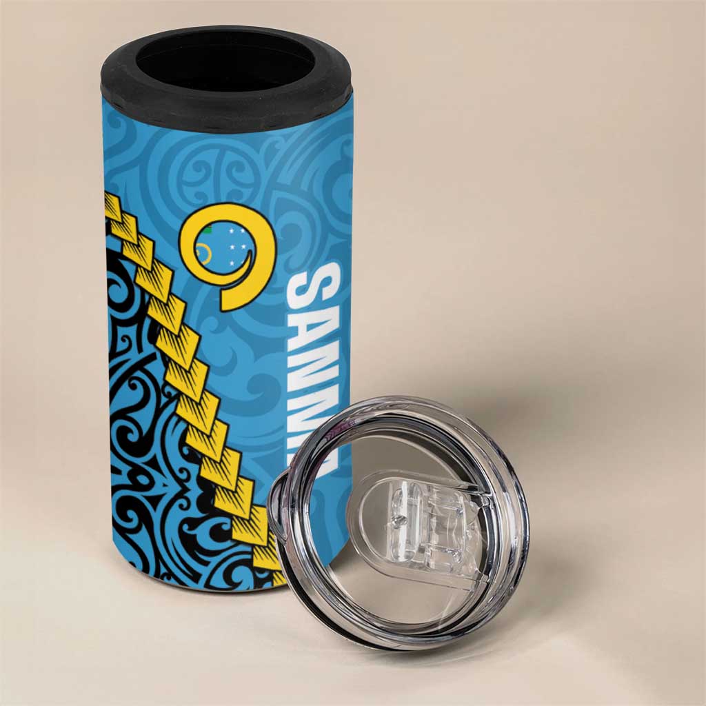 Sanma Province 4 in 1 Can Cooler Tumbler Vanuatu Pattern Myna Bird With Plumeria Flag Color LT14 - Polynesian Pride