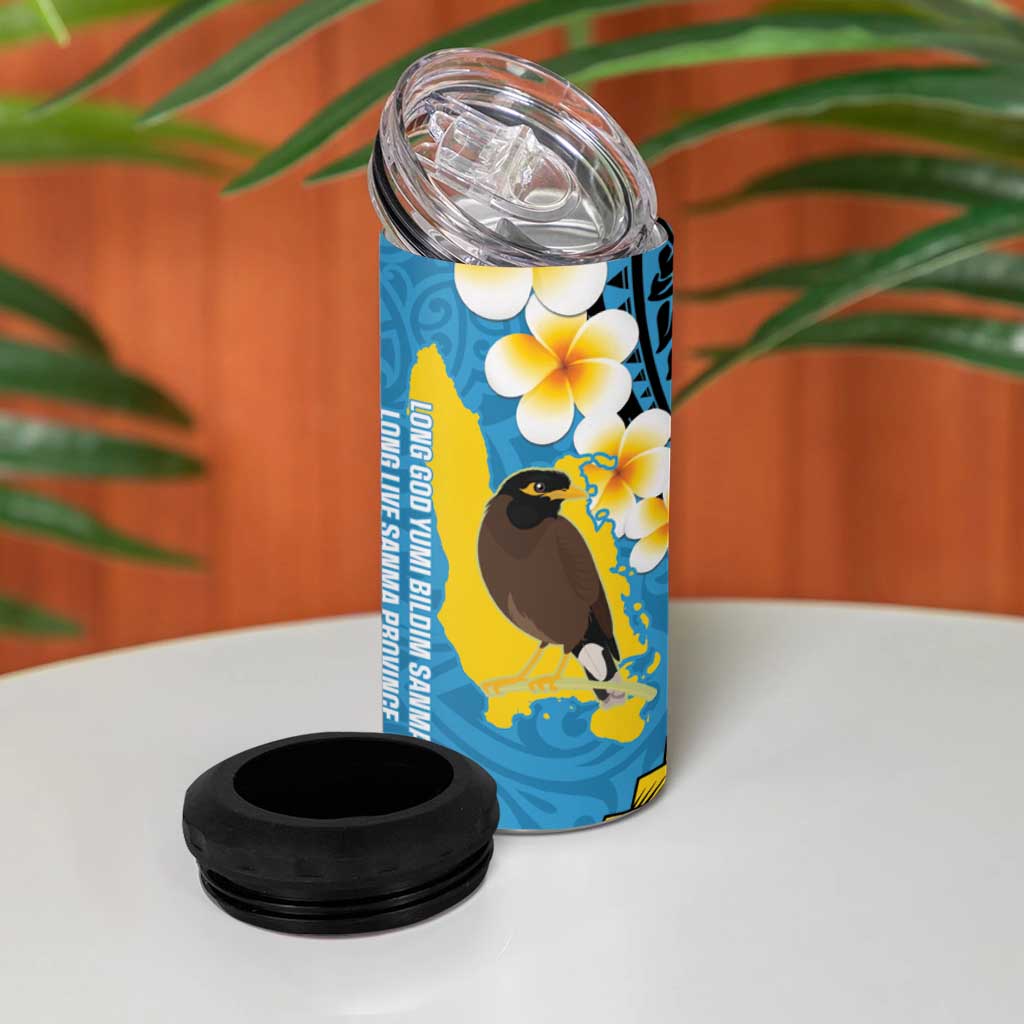 Sanma Province 4 in 1 Can Cooler Tumbler Vanuatu Pattern Myna Bird With Plumeria Flag Color LT14 - Polynesian Pride