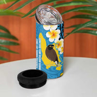 Sanma Province 4 in 1 Can Cooler Tumbler Vanuatu Pattern Myna Bird With Plumeria Flag Color LT14 - Polynesian Pride