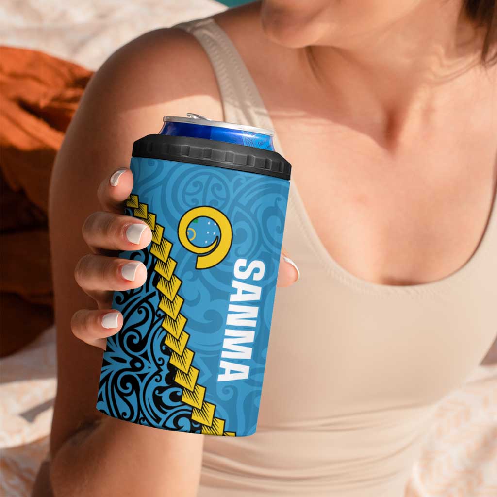 Sanma Province 4 in 1 Can Cooler Tumbler Vanuatu Pattern Myna Bird With Plumeria Flag Color LT14 - Polynesian Pride