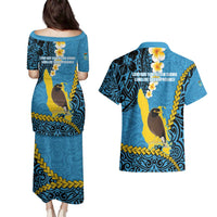 Sanma Province Couples Matching Puletasi and Hawaiian Shirt Vanuatu Pattern Myna Bird - Plumeria Flag Color LT14 - Polynesian Pride