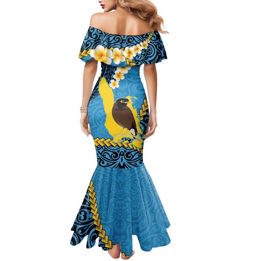Sanma Province Family Matching Mermaid Dress and Hawaiian Shirt Vanuatu Pattern Myna Bird - Plumeria Flag Color LT14 - Polynesian Pride