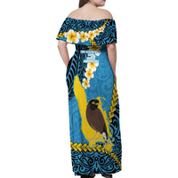 Sanma Province Family Matching Off Shoulder Maxi Dress and Hawaiian Shirt Vanuatu Pattern Myna Bird - Plumeria Flag Color LT14 - Polynesian Pride