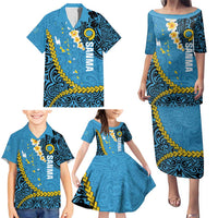 Sanma Province Family Matching Puletasi and Hawaiian Shirt Vanuatu Pattern Myna Bird - Plumeria Flag Color LT14 - Polynesian Pride