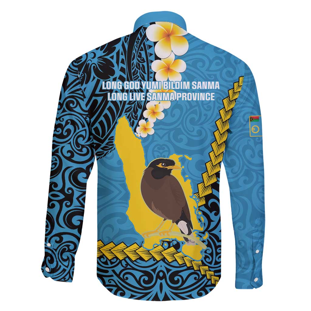 Sanma Province Family Matching Short Sleeve Bodycon Dress and Hawaiian Shirt Vanuatu Pattern Myna Bird - Plumeria Flag Color LT14 - Polynesian Pride