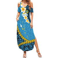 Sanma Province Family Matching Summer Maxi Dress and Hawaiian Shirt Vanuatu Pattern Myna Bird - Plumeria Flag Color LT14 Mom's Dress Blue - Polynesian Pride