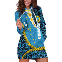 Sanma Province Hoodie Dress Vanuatu Pattern Myna Bird - Plumeria Flag Color LT14 Blue - Polynesian Pride