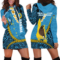 Sanma Province Hoodie Dress Vanuatu Pattern Myna Bird - Plumeria Flag Color LT14 - Polynesian Pride