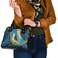 Sanma Province Shoulder Handbag Vanuatu Pattern Myna Bird - Plumeria Flag Color