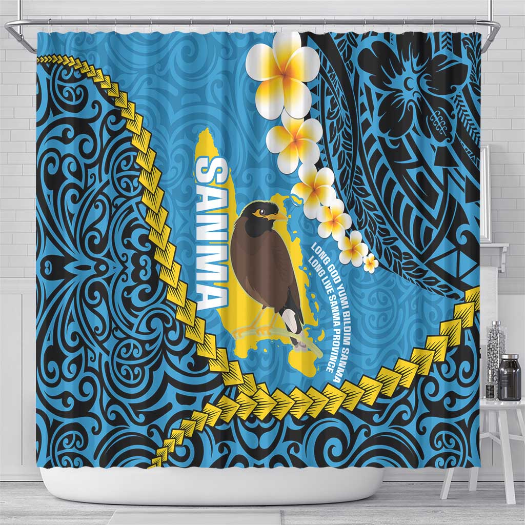 Sanma Province Shower Curtain Vanuatu Pattern Myna Bird - Plumeria Flag Color LT14 - Polynesian Pride