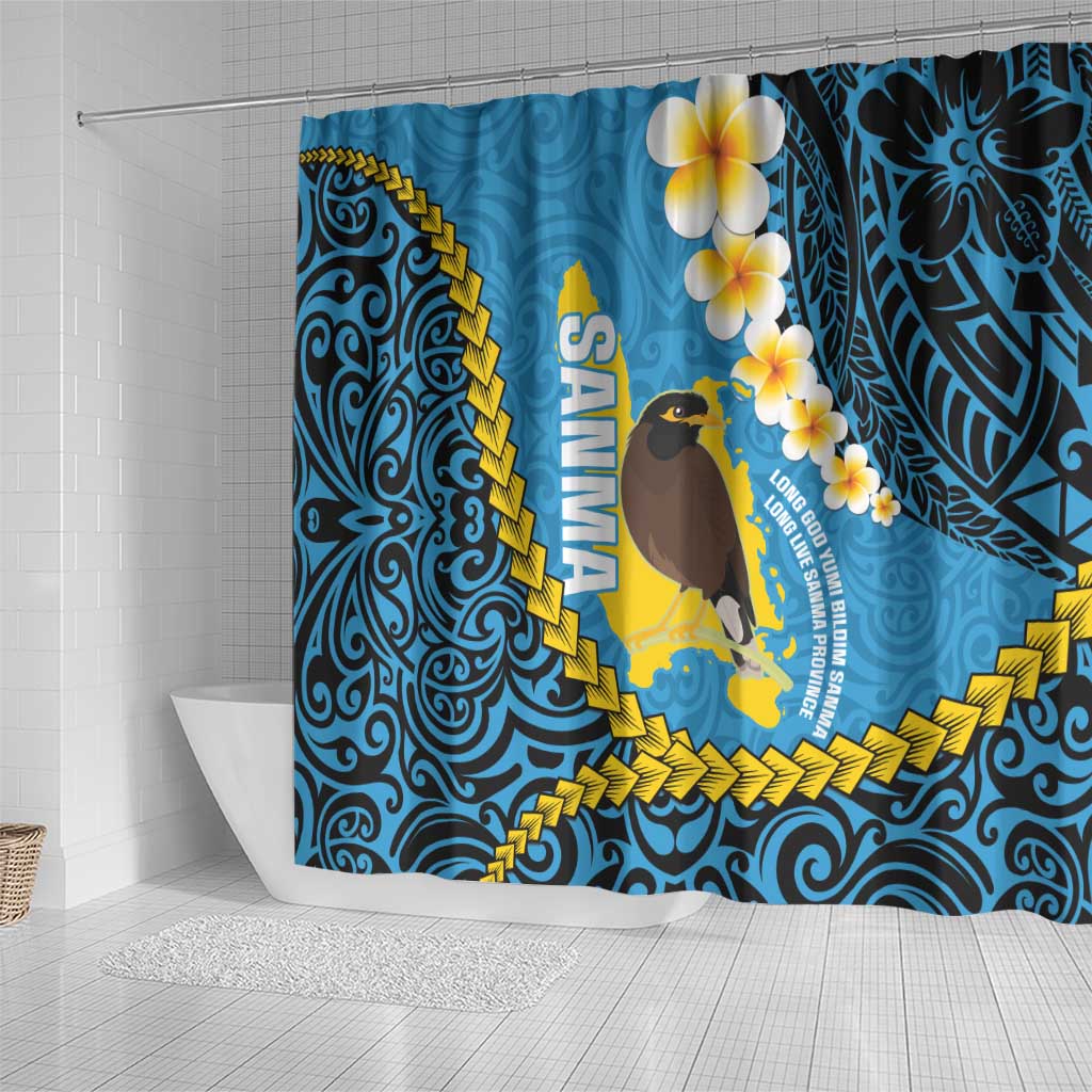 Sanma Province Shower Curtain Vanuatu Pattern Myna Bird - Plumeria Flag Color LT14 - Polynesian Pride