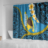 Sanma Province Shower Curtain Vanuatu Pattern Myna Bird - Plumeria Flag Color LT14 - Polynesian Pride