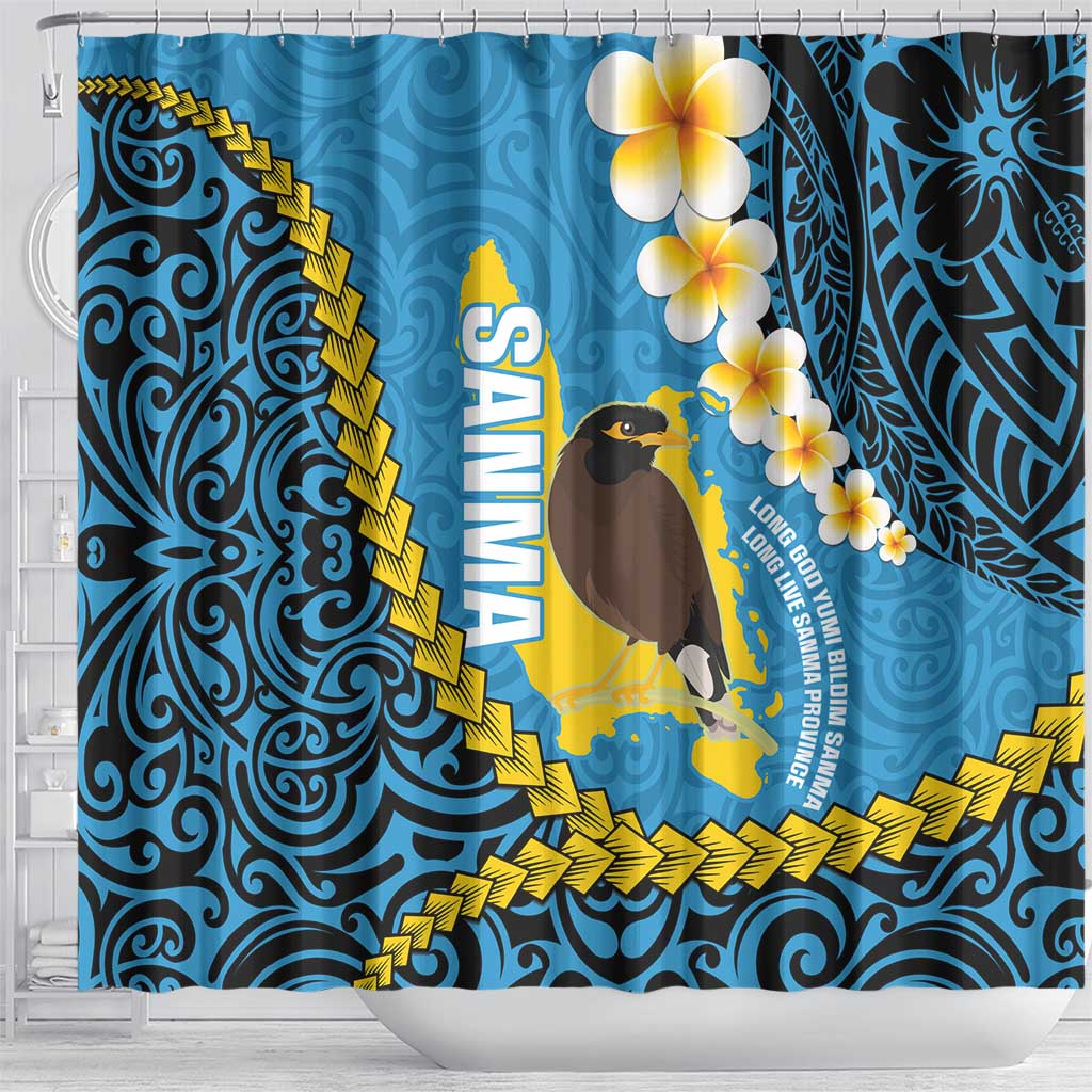 Sanma Province Shower Curtain Vanuatu Pattern Myna Bird - Plumeria Flag Color LT14 - Polynesian Pride