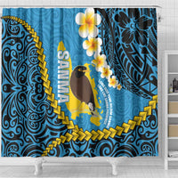 Sanma Province Shower Curtain Vanuatu Pattern Myna Bird - Plumeria Flag Color LT14 - Polynesian Pride
