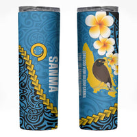 Sanma Province Skinny Tumbler Vanuatu Pattern Myna Bird With Plumeria Flag Color LT14 Blue - Polynesian Pride