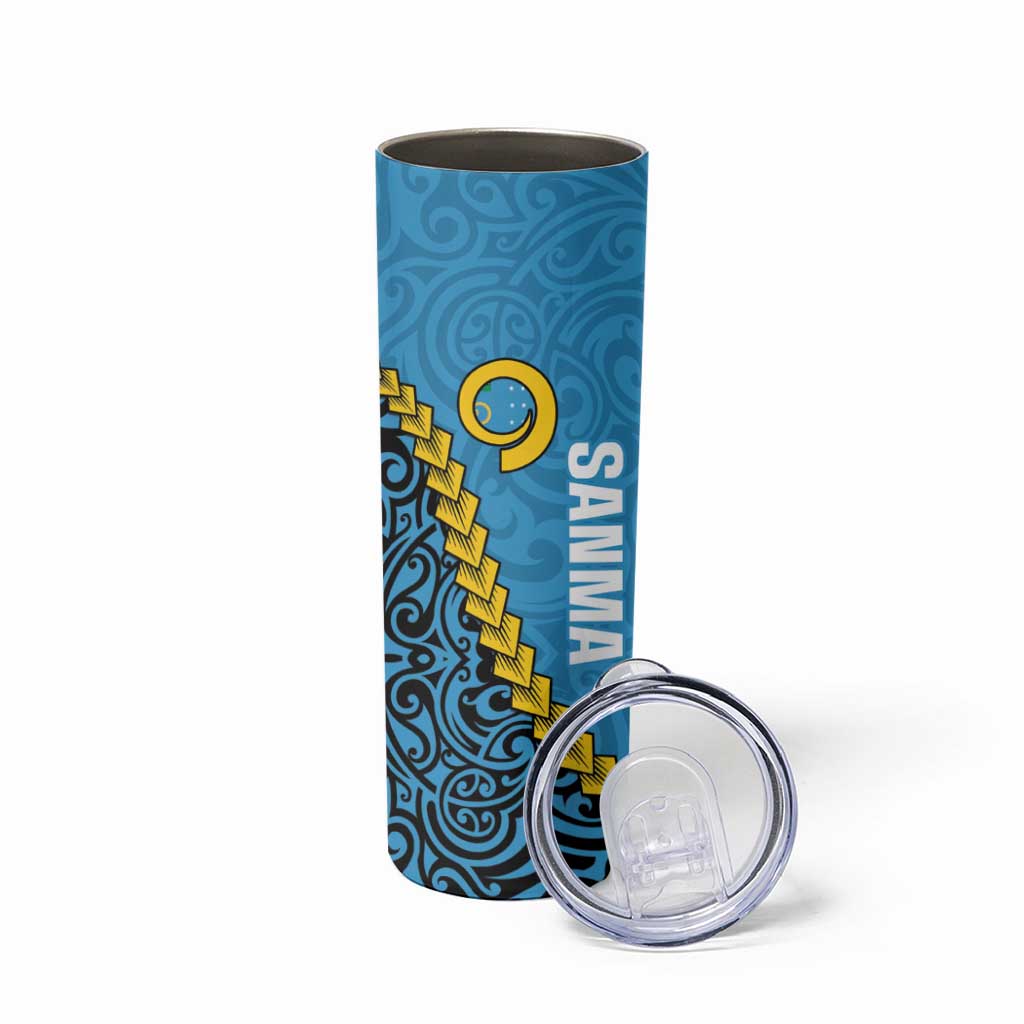 Sanma Province Skinny Tumbler Vanuatu Pattern Myna Bird With Plumeria Flag Color LT14 - Polynesian Pride