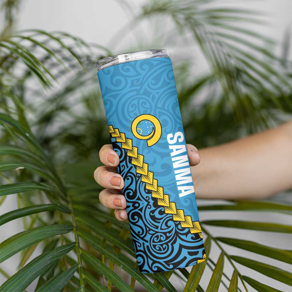 Sanma Province Skinny Tumbler Vanuatu Pattern Myna Bird With Plumeria Flag Color LT14 - Polynesian Pride