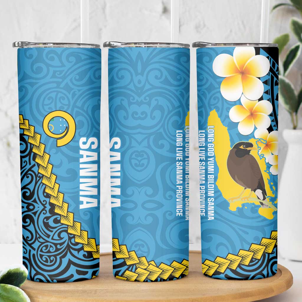 Sanma Province Skinny Tumbler Vanuatu Pattern Myna Bird With Plumeria Flag Color LT14 - Polynesian Pride