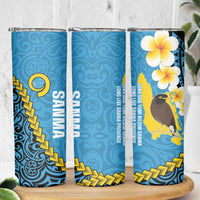 Sanma Province Skinny Tumbler Vanuatu Pattern Myna Bird With Plumeria Flag Color LT14 - Polynesian Pride