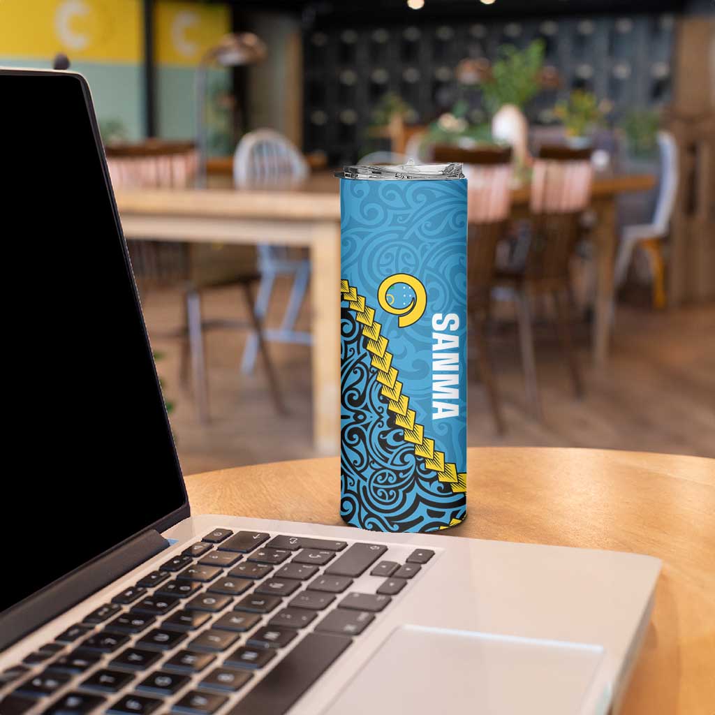 Sanma Province Skinny Tumbler Vanuatu Pattern Myna Bird With Plumeria Flag Color LT14 - Polynesian Pride