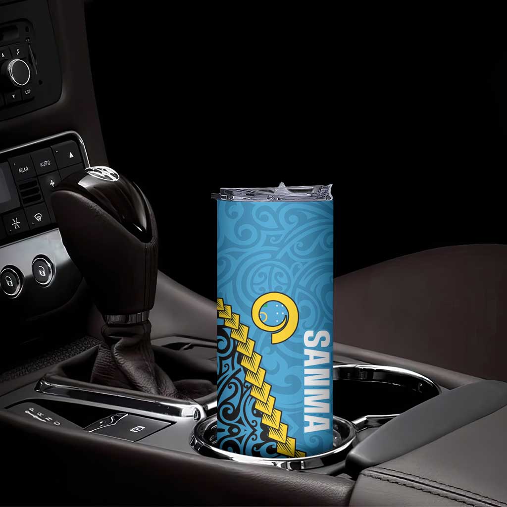 Sanma Province Skinny Tumbler Vanuatu Pattern Myna Bird With Plumeria Flag Color LT14 - Polynesian Pride