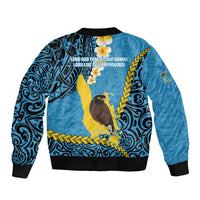 Sanma Province Sleeve Zip Bomber Jacket Vanuatu Pattern Myna Bird - Plumeria Flag Color