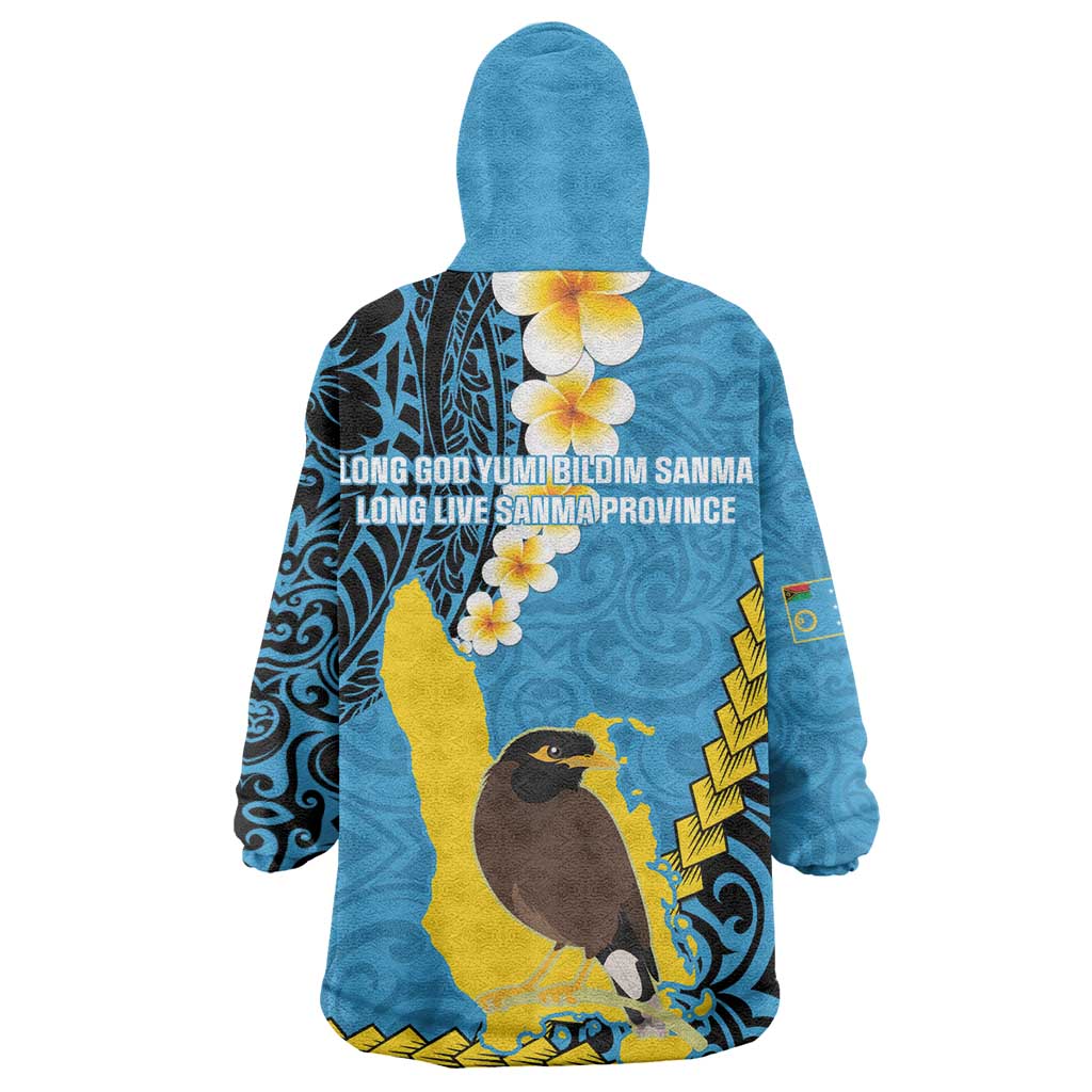 Sanma Province Wearable Blanket Hoodie Vanuatu Pattern Myna Bird - Plumeria Flag Color LT14 - Polynesian Pride