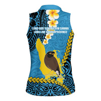 Sanma Province Women Sleeveless Polo Shirt Vanuatu Pattern Myna Bird - Plumeria Flag Color LT14 - Polynesian Pride