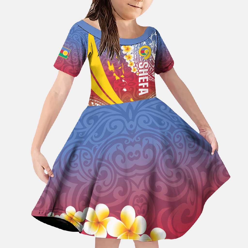 Shefa Province Family Matching Long Sleeve Bodycon Dress and Hawaiian Shirt Vanuatu Pattern Map - Plumeria Flag Color LT14 Daughter's Dress Red - Polynesian Pride