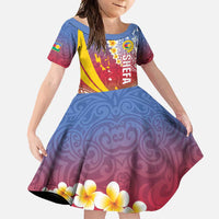 Shefa Province Family Matching Long Sleeve Bodycon Dress and Hawaiian Shirt Vanuatu Pattern Map - Plumeria Flag Color LT14 Daughter's Dress Red - Polynesian Pride