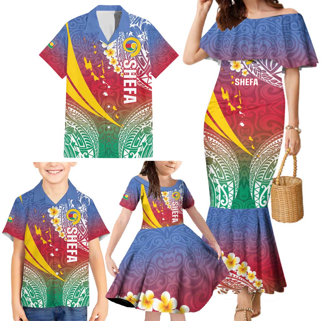 Shefa Province Family Matching Mermaid Dress and Hawaiian Shirt Vanuatu Pattern Map - Plumeria Flag Color LT14 - Polynesian Pride