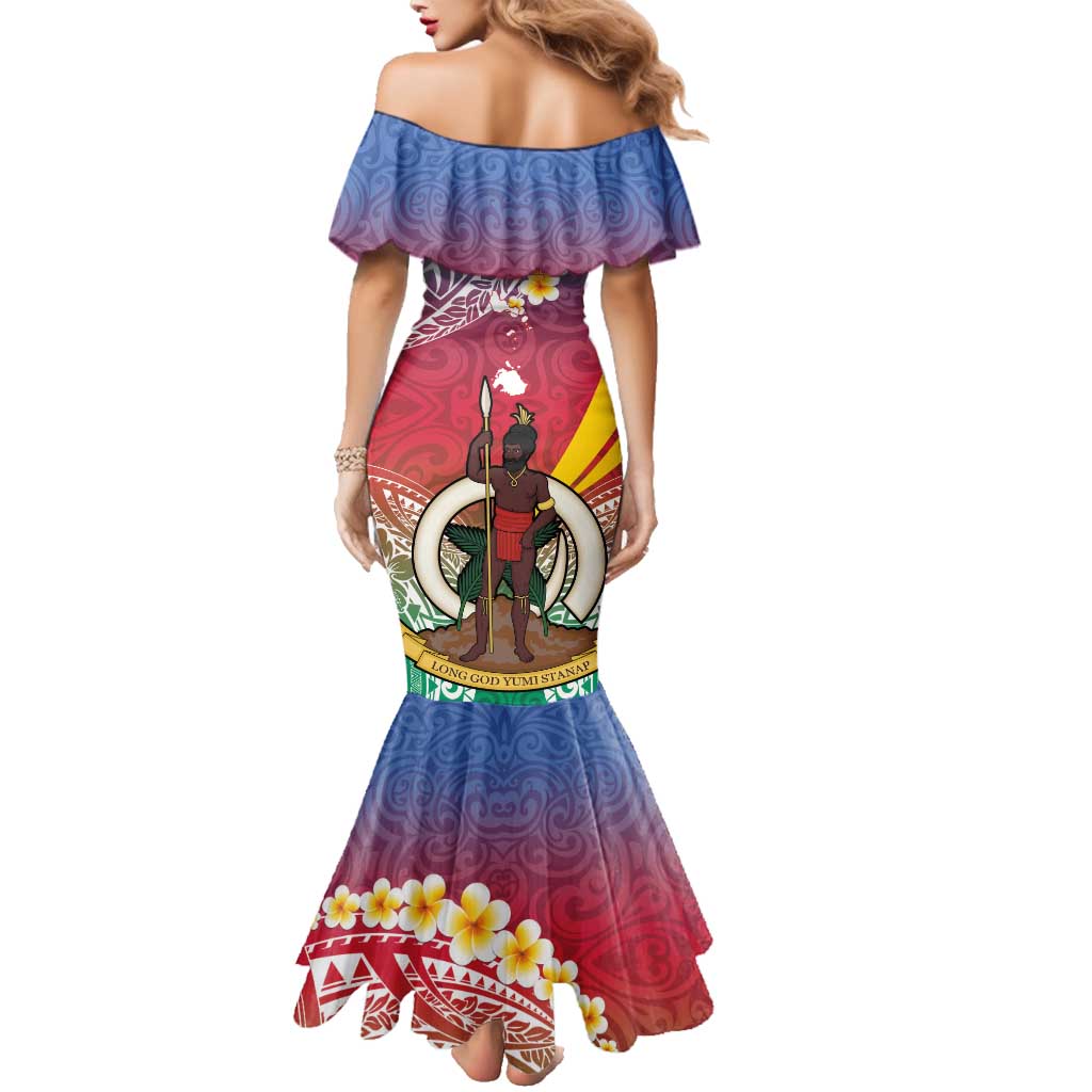 Shefa Province Family Matching Mermaid Dress and Hawaiian Shirt Vanuatu Pattern Map - Plumeria Flag Color LT14 - Polynesian Pride