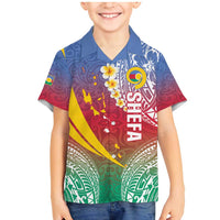Shefa Province Family Matching Mermaid Dress and Hawaiian Shirt Vanuatu Pattern Map - Plumeria Flag Color LT14 Son's Shirt Red - Polynesian Pride