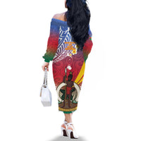 Shefa Province Family Matching Off The Shoulder Long Sleeve Dress and Hawaiian Shirt Vanuatu Pattern Map - Plumeria Flag Color LT14 - Polynesian Pride