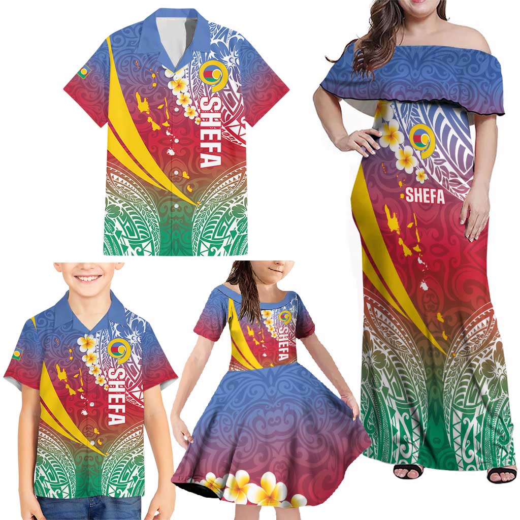 Shefa Province Family Matching Off Shoulder Maxi Dress and Hawaiian Shirt Vanuatu Pattern Map - Plumeria Flag Color LT14 - Polynesian Pride