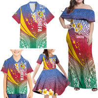 Shefa Province Family Matching Off Shoulder Maxi Dress and Hawaiian Shirt Vanuatu Pattern Map - Plumeria Flag Color LT14 - Polynesian Pride