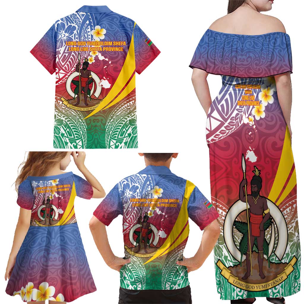 Shefa Province Family Matching Off Shoulder Maxi Dress and Hawaiian Shirt Vanuatu Pattern Map - Plumeria Flag Color LT14 - Polynesian Pride