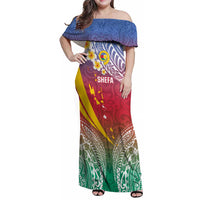 Shefa Province Family Matching Off Shoulder Maxi Dress and Hawaiian Shirt Vanuatu Pattern Map - Plumeria Flag Color LT14 Mom's Dress Red - Polynesian Pride