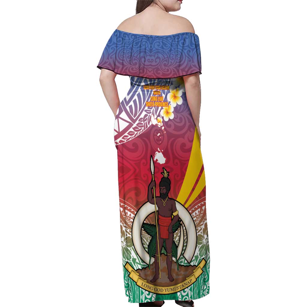Shefa Province Family Matching Off Shoulder Maxi Dress and Hawaiian Shirt Vanuatu Pattern Map - Plumeria Flag Color LT14 - Polynesian Pride